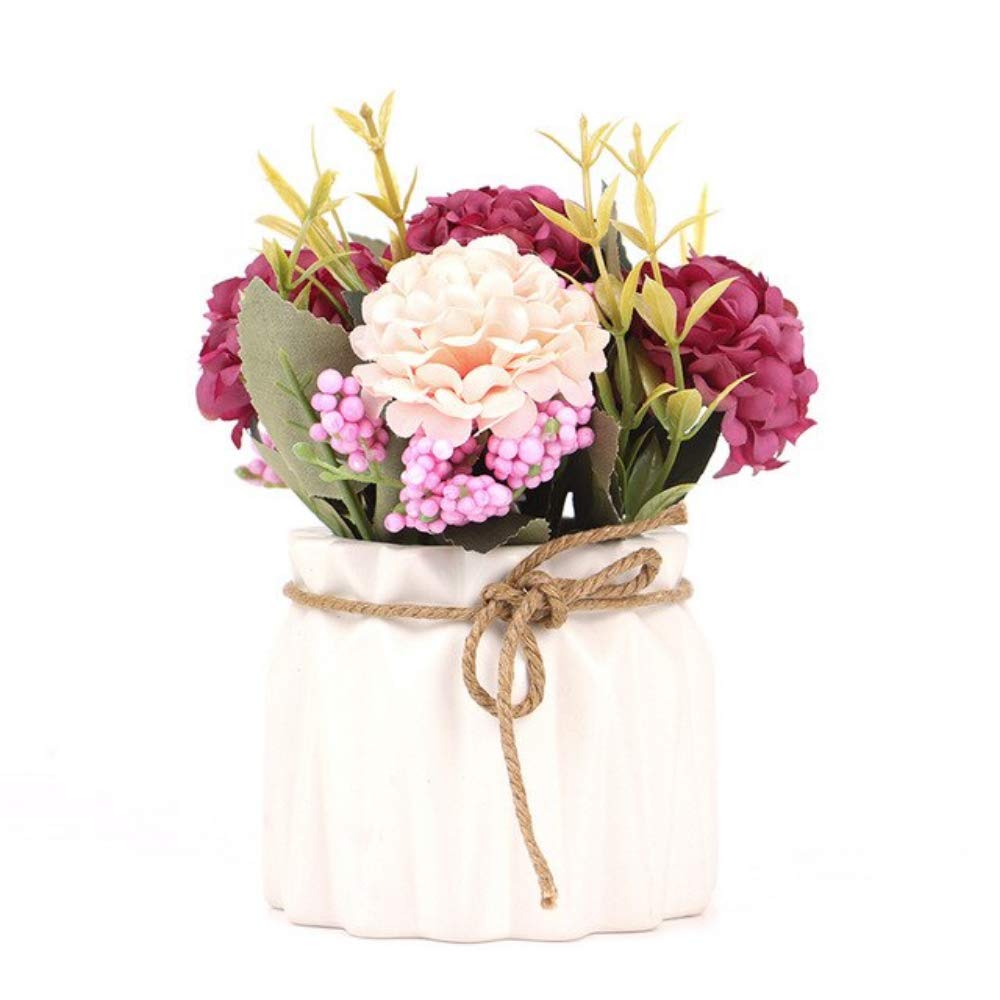 Photo 1 of Hisow Fake Hydrangeas with Pot, Mini Hydrangea Artificial Flowers Artificial Plant in Ceramic Vase for Office Desktop Decorations (White)
