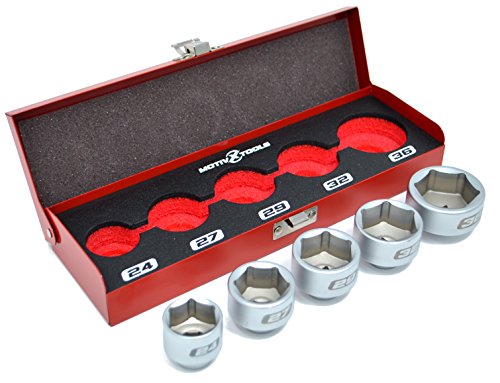 Motivx Tools 5pc Cartridge Style Oil Filter Socket Set - Includes 24mm, 27mm, 29mm, 32mm, and 36mm - In Metal Case - Thumbnail 2