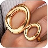 Hollow Oval Shaped Ring for Women Chunky Gold Statement Rings Stainless Steel Irregular Thick Geometric Ring