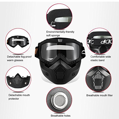 KKmoon Motormasker, afneembare bril en mond, filter voor open helmen, motorcross, skiën, snowboard, wit met getinte lens - Image 3