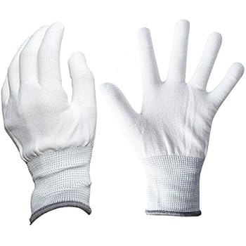 Ehdis Nylon White Working Gloves Stretchy Full Finger Labor Gloves Anti Static Non-slip Gloves for Washing, Car Cleaning, Household Cleaning Keeper - 1 Pair