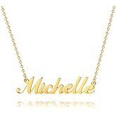 Hidepoo Michelle Necklace - 18K Gold Plated Name Necklace Michelle for Women Jewelry