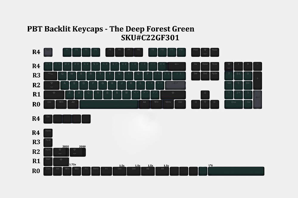 KPREPUBLICtaihao pbt Double Shot keycaps for DIY Gaming Mechanical Keyboard Backlit Caps OEM Profile Light Through Deep Forest Blue Green (D Forest Green x1)