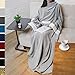 PAVILIA Fleece Blanket with Sleeves for Women Men Adults, Wearable Blanket Warm Soft Plush, Snuggle Pocket Sleeved TV Throw Wrap, Cozy White Elephant Gifts Ideas for Mom Wife, Light Gray