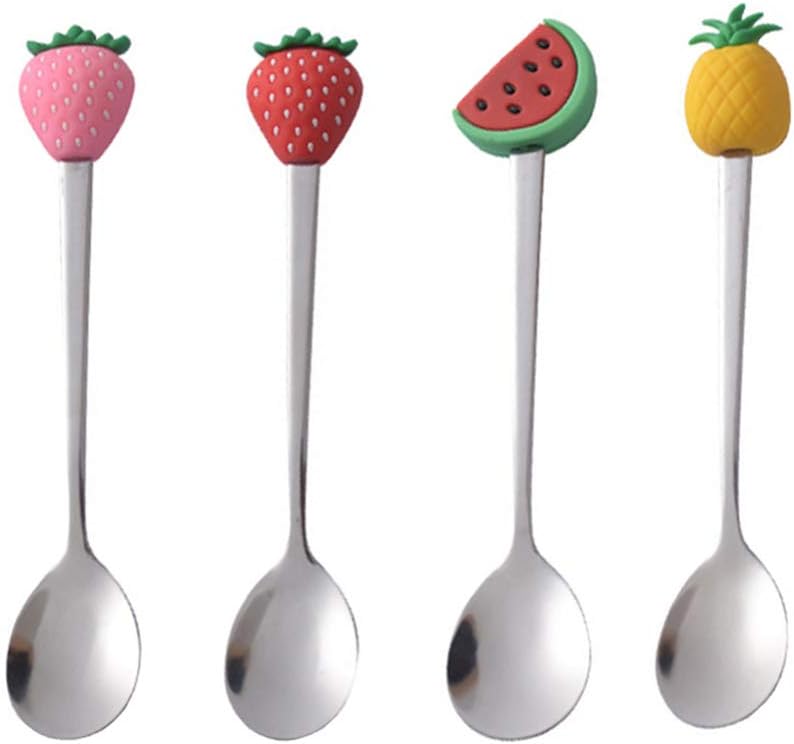 NUOBESTY 4pcs Stainless Steel Fruit Spoons Cute Creative Fruit Handle
