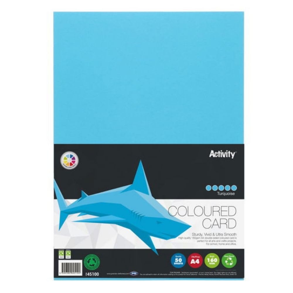 Premier Stationery S4545100 A4 160 gsm Activity Card - Turquoise (Pack of 50 Sheets)