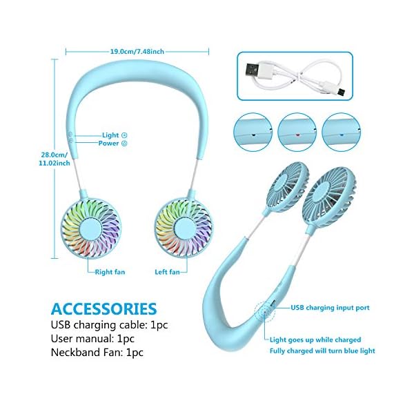 Portable-Neck-Fan-Handsfree-Mini-USB-Neck-Fan-Rechargeable-Wearable-Neckband-Fan-Desk-Fan-Necklace-Fan-with-Dual-Wind-Head-3-Speeds-LED-Light-for-Traveling-Sport-Outdoor-Camping-Office-Blue Portable Neck Fan, Handsfree Mini USB Neck Fan Rechargeable Wearable Neckband Fan, Desk Fan, Necklace Fan with Dual Wind…