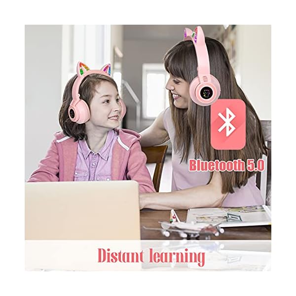 Kids-Headphones-Wireless-Light-Up-Cat-Ear-Bluetooth-Headphones-Over-Ear-Childrens-Foldable-Headphones-wMicrophone-for-Amazon-Fire-TabletLaptopiPad-Pink JYPS Kids Headphones Wireless Light Up Cat Ear Bluetooth Headphones Over Ear Childrens Foldable Headphones w/Microphone…
