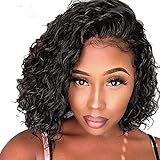 Short Bob Lace Front Human Hair Wigs With Baby Hair 150% Density For Black Women Pre Plucked Hairline Brazilian Virgin Full Lace Human Hair Wigs Loose Curly Hair Natural Color (Lace Front Wig 10)