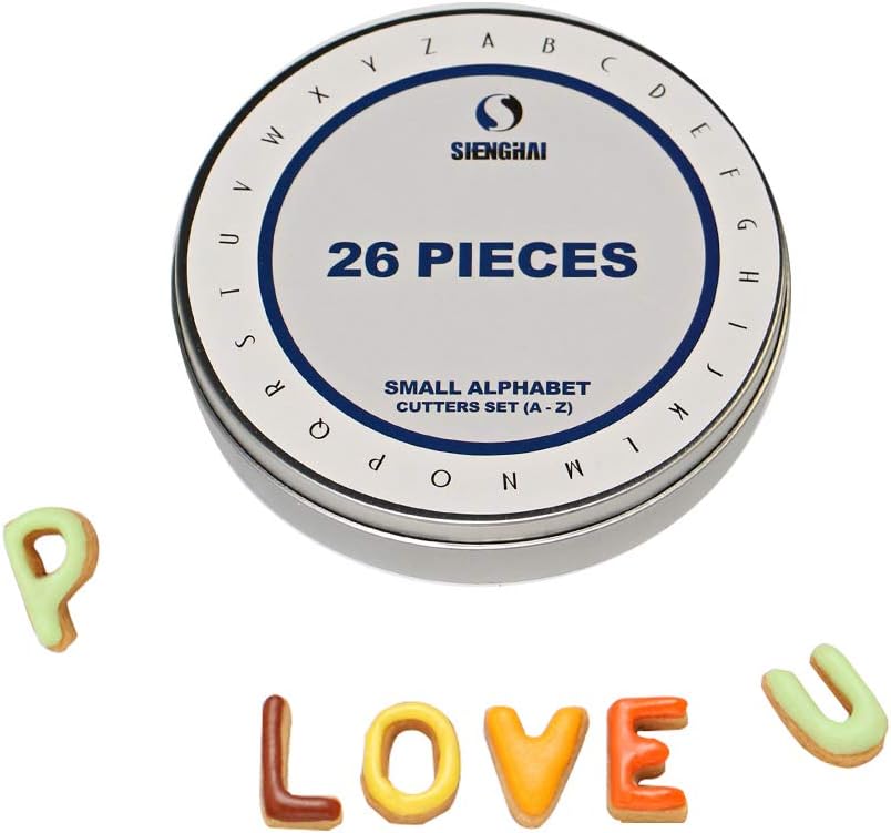 Amazon Com Shenghai 26 Piece Small Alphabet Cutters Set A Z Stainless Steel Decorating Tools Letters Fondant Cutters Kitchen Dining