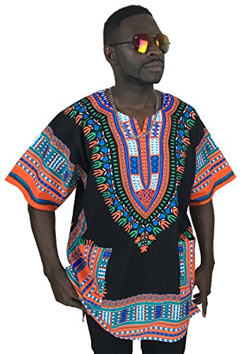 Vipada's Dashiki Shirt African Top Men's Dashiki Black and Orange L