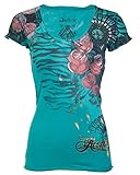 Archaic AFFLICTION Womens T-Shirt LOVE Roses Tattoo Biker BKE Sinful