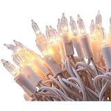 LIDORE 100 Counts Super Bright Clear Mini Christmas tree Lights. White Wire Best Gift for Decoration. End to End Connection. Set of 100