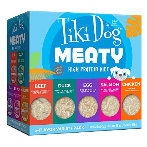 Tiki Dog Meaty Variety Pack - Beef, Duck, Egg, Salmon & Chicken - 10 Pack, 3 oz. Cup