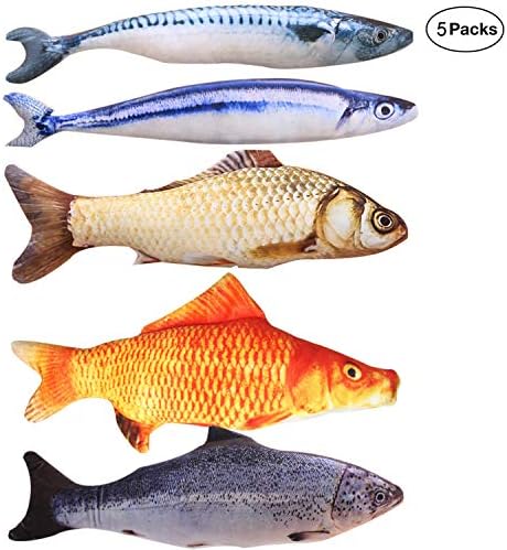 Coolfm Catnip Toys Set Simulation Fish Shape Doll Interactive Pets Pillow Chew Bite Supplies for Cat/Kitty/Kitten Fish Flop Cat Toy Catnip Crinkle Toys 3PCS (CY01-3PCS)
