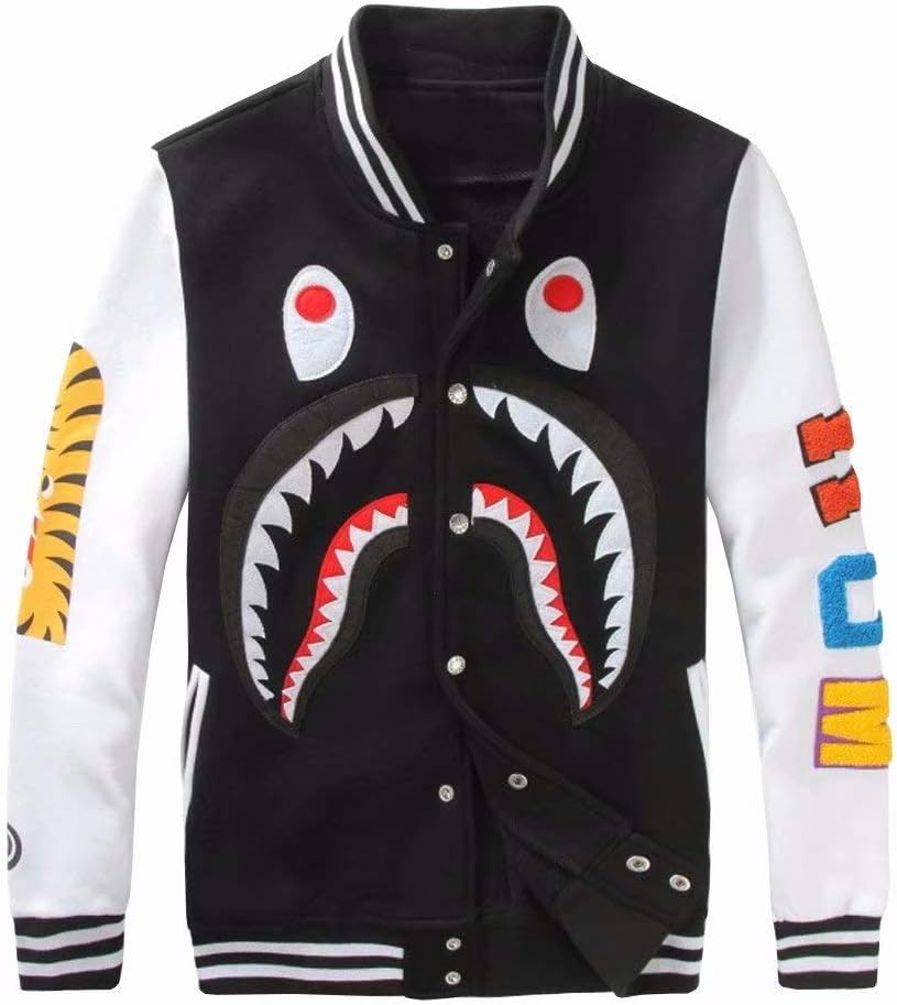 APE TEES Men's Sharks Head Casual Baseball Sweatshirts Jackets