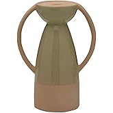 Elements Ceramic Pillar Candle Holder, for Use with Real Wax or Flameless Candles, 7.44x4.41x10 Inch, Green