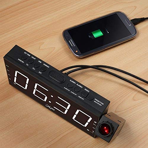 OnLyee Projection Clock with FM Radio, 7" LED Display, Wall Ceiling Clock, Nap/Sleep Timer, 3 Dimmer, Dual Alarm and Dual USB Ports for Wall,Travel, Bedrooms, Ceiling, Kitchen, Desk, Shelf