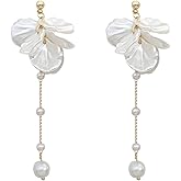 Pearl Flower Earrings for Women White Floral Earrings Pearl Drop Earrings Prom Wedding Earrings Birthday Party Jewelry Gift for Women