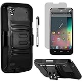 ZTE QUARTZ CASE, Phonelicious® For ZTE QUARTZ Z797C (Straight talk) Xtreme Heavy Duty Hybrid Armor Dual Layer Rhino Kickstand Belt Holster Clip Combo Rugged Case Tuff + LCD Clear Screen Phone Protector Combo & Phonelicious® Pen Stylus (BLACK EXTREME)