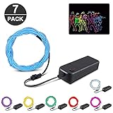 EL Wire, KOMAKE 9ft Neon Lights 7 Pack EL Wire Kit Neon Glowing Strobing Electroluminescent Wire for Halloween Christmas Party Decoration Home (Green, Blue, Red, Yellow, Purple, White, Pink) (7 Color)