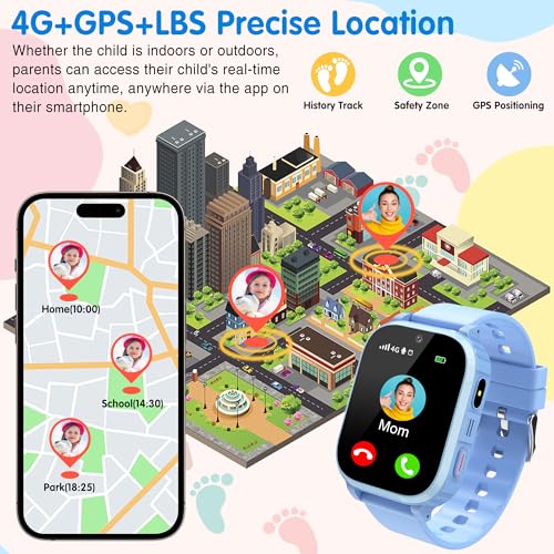 Smartwatch Bambini 4G con GPS e Videochiamate, Orologio Telefono per Bambini con SOS, Localizzazione in Tempo Reale, Modalità Scuola, Fotocamera, Giochi, Sveglia, Impermeabile IP68, Regalo 4-15 Anni
