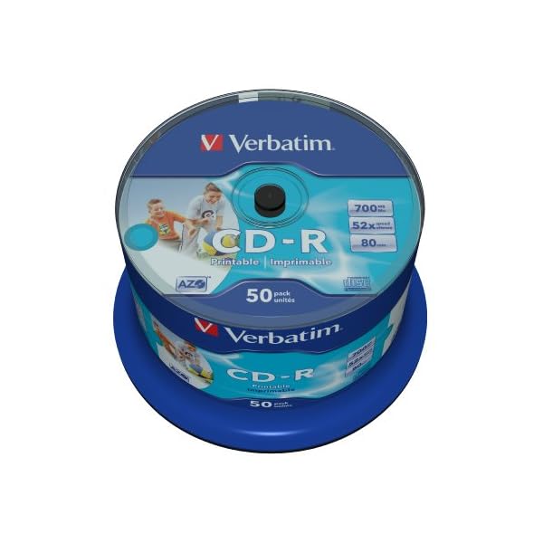 Verbatim CD-R AZO Wide Inkjet Printable 700 MB, 50er Pack Spindel, CD Rohlinge, 52-fache Brenngeschwindigkeit mit langer Lebensdauer, leere CDs bedruckbar, Audio CD Rohling – Bild 3