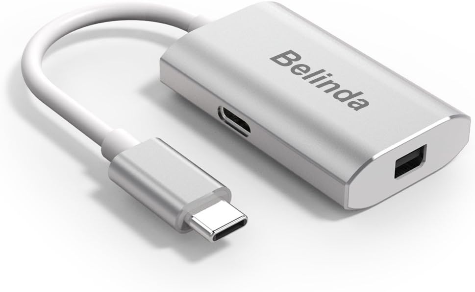 Belinda USB Type C Adapter, USB C Type to Mini DisplayPort/Mini DP Adapter Cable with Power Aluminium Case Support 4K 60HZ Resolution for Apple New MacBook Pro 2017, Samsung Galaxy S8