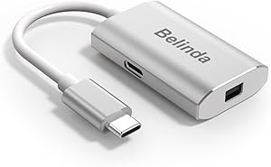 Belinda USB Type C Adapter, USB C Type to Mini DisplayPort/Mini DP Adapter Cable with Power Aluminium Case Support 4K 60HZ Resolution for Apple New MacBook Pro 2017, Samsung Galaxy S8