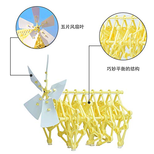 INTSUN Strandbeest Model Kit Wind Power Beast Standbeest Toy DIY Creative Turbine Wind Power Beast Mini Educational Walkable Strandbeest Birthday Gifts for Kids (Yellow)