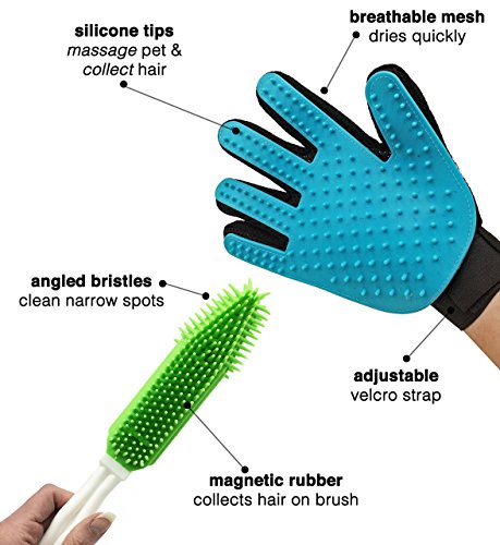 Small Animal Grooming Set - Includes Pet Hair Glove and Pet Hair Removal Brush - Reduces Shedding - Safe for Cats, Bunnies, Guinea Pigs, and Other Small Animals             