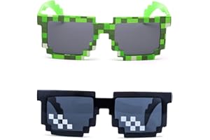kilofly 2pc 8-Bit Pixel UV Protect Gamer Sunglasses Adult Kids Party Favors