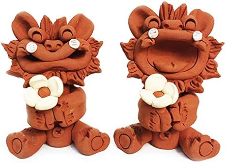 沖縄土産 シーサー 置物 ミニ 玄関 ペア 素焼き 工房花 花シーサー 赤