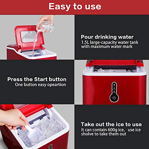 Sunmaki Eiswürfelmaschine, 12kg Eiswürfel 24h, Eiswürfelbereiter Edelstahl, 1.5L Wassertank, Eismaschine Ice Maker 120W… – Bild 8