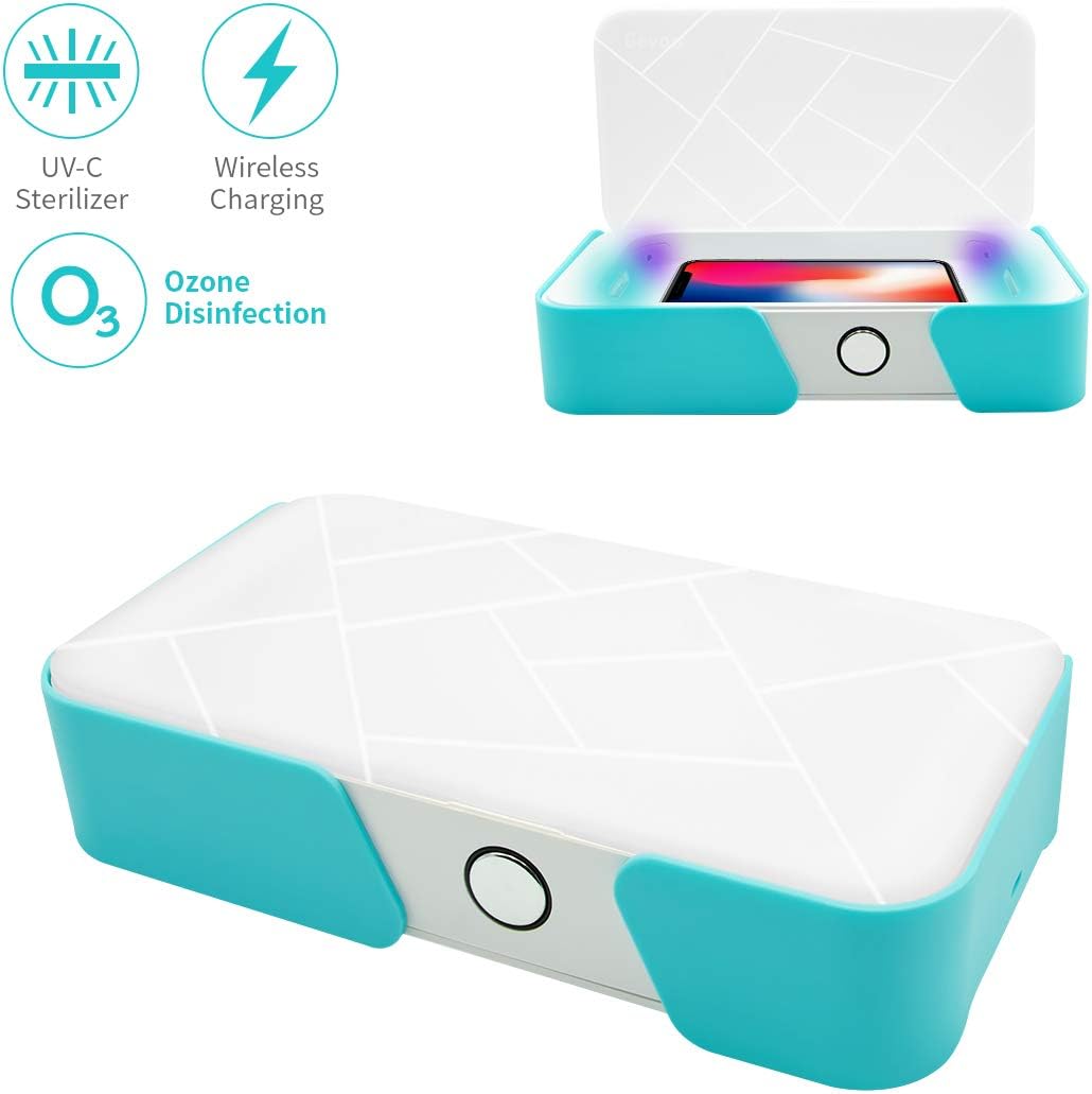Bevoo Smartphone Sterilizer Box with UV-C Light,Cell Phone Sanitizer Portable, Mobile Phone Cleaner Ozone Disinfection with Wireless Charger Disinfector for Headphones, Jewelry, Watches