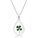 jayden Necklaces for Women - Four Leaf Clover Pressed Flower Necklace,St. Patrick's Day Jewelry,Handmade Personalized Necklaces Silver| 18”