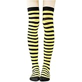 VIGUEUR Over the Knee Socks, Black and Yellow Striped, Thigh High Costume Stockings for Women