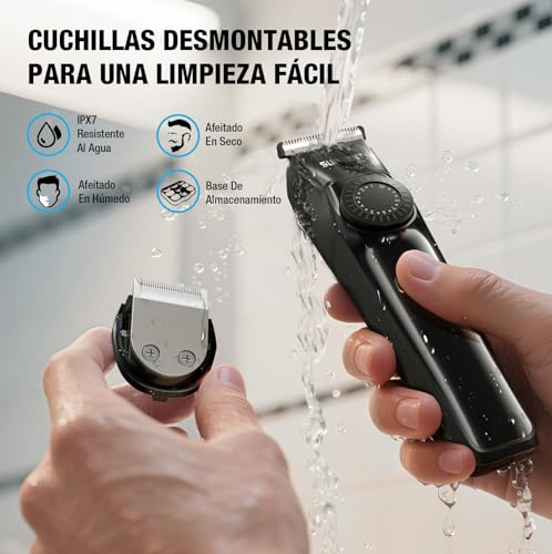 SUPRENT Men's Beard Trimmer – 5 in 1 Electric Shaver with 4 Accessories, IPX7 Waterproof Beard Trimmer, 90 Min Battery Life and LED Display