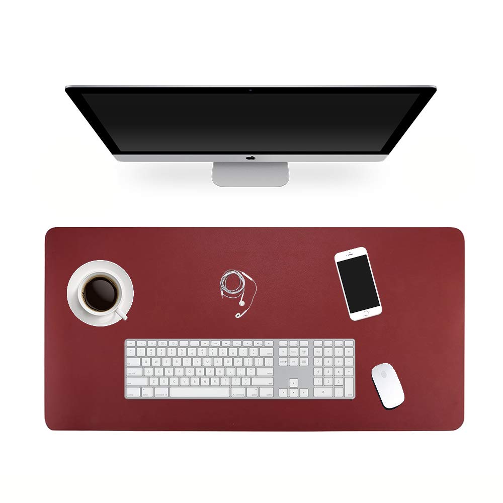 ele ELEOPTION PU Leather Extended Mouse Pad, Multifunctional Waterproof Office Desk Writing Mat, Double Side Ultra-Thin Large Pad for Office Home (Black/Red, 120x60cm)