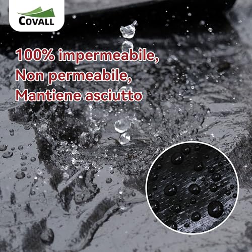 COVALL Waterproof Tarpaulin 115 g/m² 3 x 4 m Black Tear-resistant Anti-UV with Metal Eyelets Multipurpose for Camping, Garden, Car and Trampoline