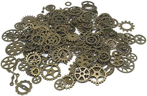 200 Gram (Approx 160pcs) DIY Antique Metal Steampunk Gears Charms Pendant Clock Watch Wheel Gear for Crafting, Cosplay Halloween Decoration,Jewelry Making Accessory (Bronze)