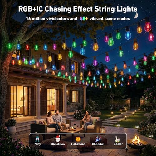 AILBTON 400FT RGB+IC Smart Outdoor String Lights, IP67 Waterproof LED Color Changing Clear Bulb String Lights with App & Remote Control, Shatterproof Hanging Patio Lights for Backyard Garden Party