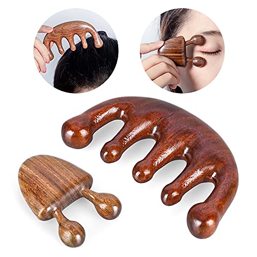 Wood Therapy Massage Comb Head Face Scalp Gua Sha Massager, Natural