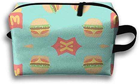 Toiletry Bag Burgers And Fries Blue Travel Cosmetics Bag Waterproof Organizer For Travel Accessories Toiletry Kit For Men And Women