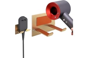 XIGOO Adhesive Hair Dryer Holder - Stick on Wall or Wall Mount Bathroom Hair Blow Dryer Rack Organizer Compatible with Supersonic Hair Dryers (Gold)