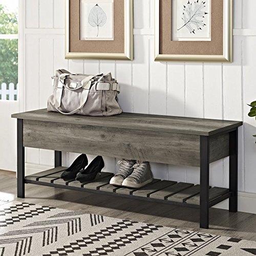 Pemberly Row Modern Farmhouse Entryway Bench Shoe Storage OpenTop