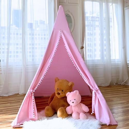 LiCosmo Extra Large Cotton Teepee Tent 55x55x70 with Carry Bag, 33ft Battery Lights, Side Window, Inside and Outside Pockets, Kids Tent indoor | Kids Play Tent, CPSC Certified, Made in India with Love