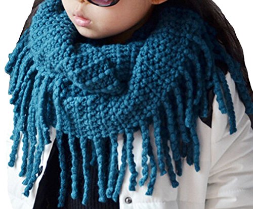 Wowlife Unisex Baby Kids Toddler Boys Girls Warmer Fall Winter Thick Knit Wool Soft Infinity Scarf Neck Long Scarf Shawl (Blue)