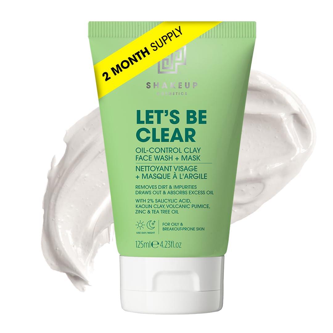 Shakeup Cosmetics Mens Face Wash & Mask for Oily Skin, 2-in-1 Formula for Oil Control & Breakout Prevention. Vegan with Volcanic Pumice, Tea Tree, and 2% Salicylic Acid, 125ml. Aka. LET'S BE CLEAR