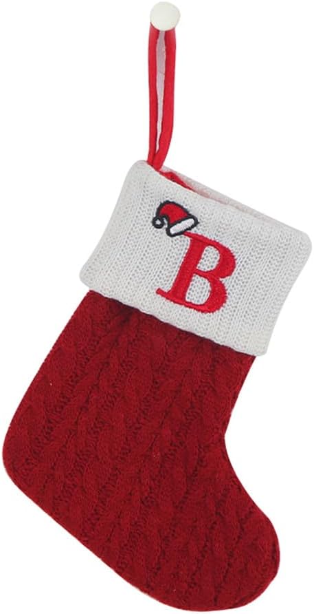 Stockings & Holders - CRSMHLPK 7 inch Mini Initial Christmas Stocking Monogram Embroidered Christmas Stocking red,White,Green Knit Mini Stocking Christmas Decorations B-Red-C06